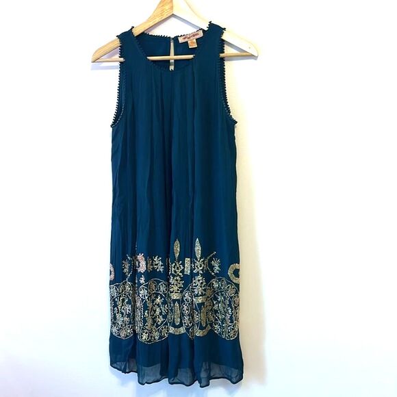 Anthropologie Pallavi Mohan Not So Serious Brenta Beaded Swing Dress Green Sz 4 - Picture 3 of 10